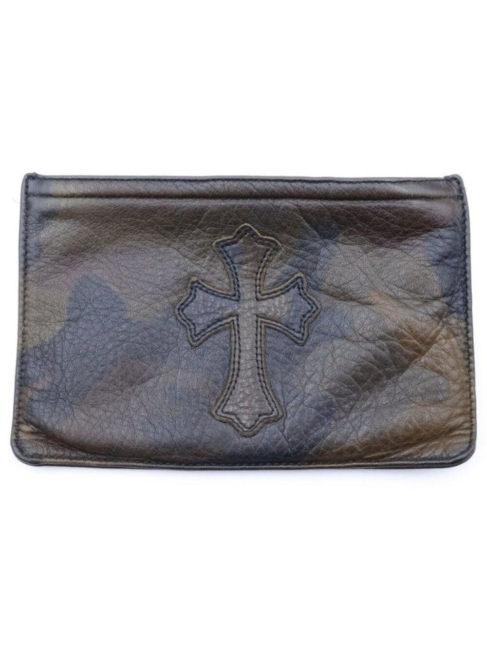 Chrome Hearts Zpr Chng Zipper Change Purse Cross Patch Leather Coin Brown